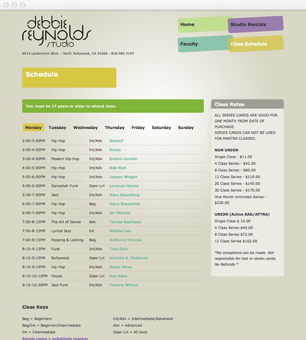 StirStudios Web Portfolio | Debbie Reynolds Dance Studio