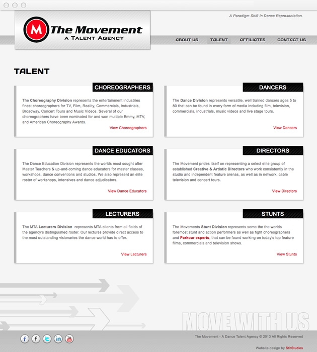 StirStudios Web Portfolio | The Movement Talent Agency
