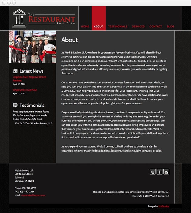 StirStudios Web Portfolio | The Restaurant Law Firm